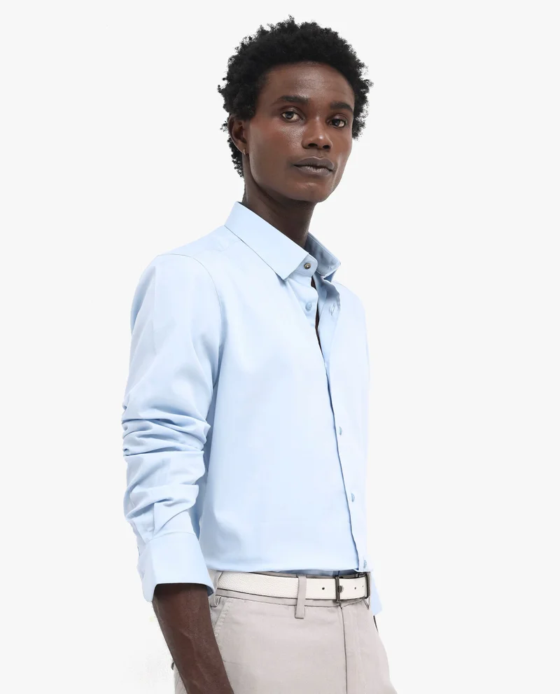 Rare Rabbit Rare Rabbit Men's Holand Light Blue Satin Fabric Full Sleeves Solid Shirt