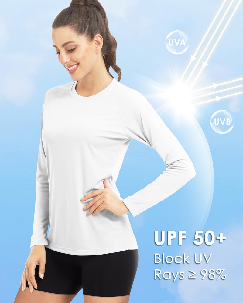Boladeci Swim Shirts for Woman White Long Sleeve Sun Shirts Uv Protection Rash Guard SPF Cooling Workout XL - Image 2