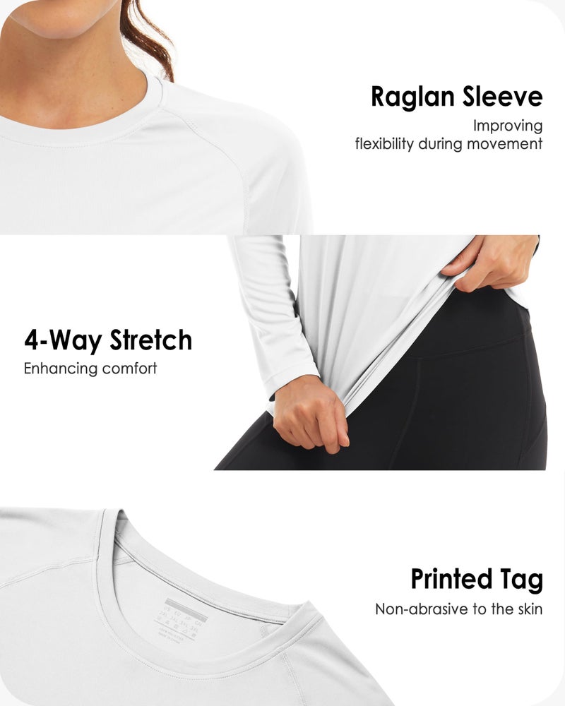 Boladeci Swim Shirts for Woman White Long Sleeve Sun Shirts Uv Protection Rash Guard SPF Cooling Workout XL - Image 4