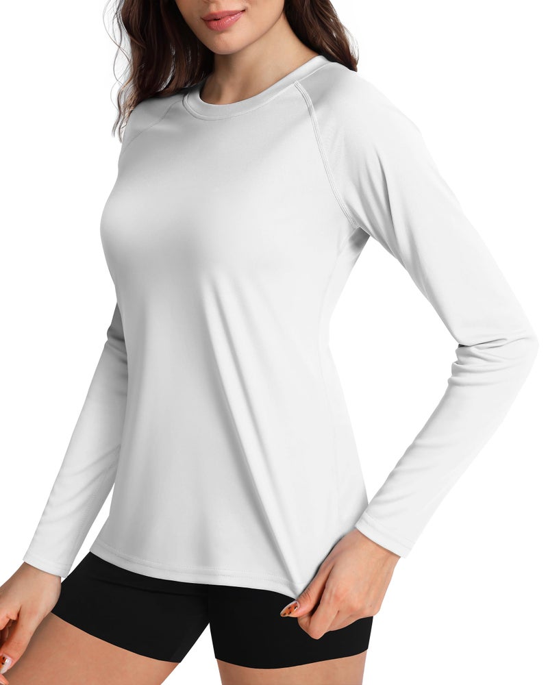 Boladeci Swim Shirts for Woman White Long Sleeve Sun Shirts Uv Protection Rash Guard SPF Cooling Workout XL - Image 1