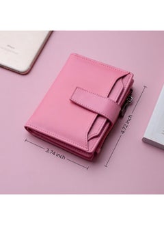 Bveyzi Women'S Small Leather Rfid Blocking Bifold Zipper Pocket Wallet Ladies Credit Card Slots Purse With Id Window(Pink)  - Image 2