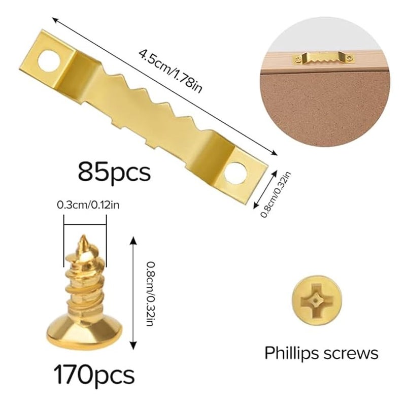 Evona Sawtooth Picture Frame Hangers Screws 100 Pieces Photo Frame Hooks Double Hole Saw Tooth Frame Hangers with 200 Pieces of Screws for Frame Decoration Frame Hanger Accessories - Image 2