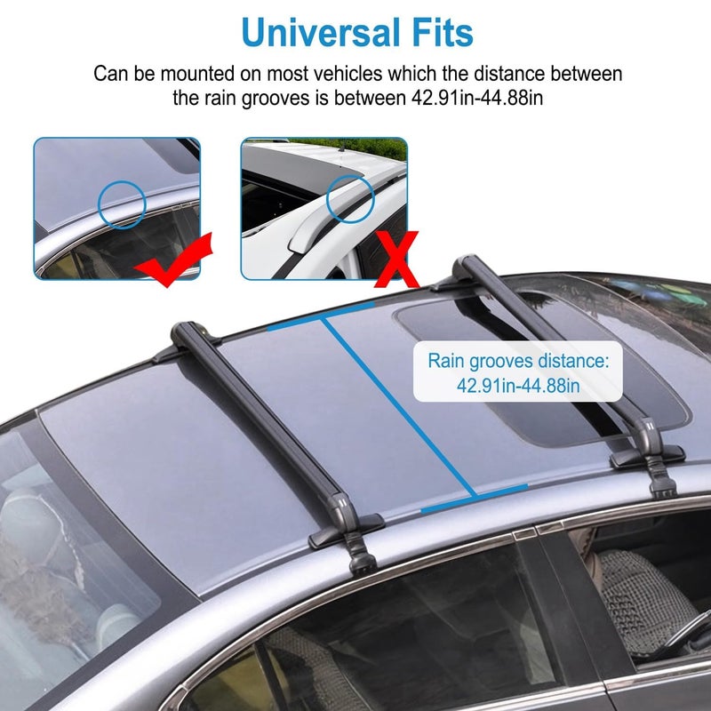 TeqHome Universal Roof Rack Cross Bars, 43-inch Aluminum Lockable Car Top Crossbars with Anti-Theft Lock, Adjustable Window Frame for Bare Roof Kayak Bike Rooftop Cargo Carrier Luggage 165 LBS Load - Image 2