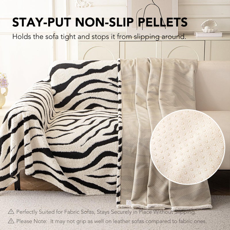 KaviKon Non Slip Couch Covers for 3 Cushion, Scratch Resistant Pet Friendly Sofa Couch Covers for Dogs, Sherpa Velvet Protectors Slipcovers, Washable Furniture Covers, 71" x 118", Zebra Wave White - Image 2