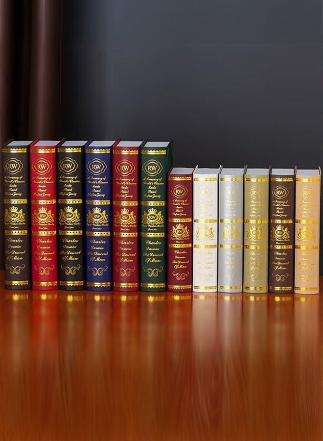 شو وو 12 قطعة من الكتب المزيفة، تغليف كتب التخزين العتيقة، زخارف كتب الدراسة للديكور المنزلي، كتب مزيفة زخرفية كلاسيكية عتيقة  - Image 5
