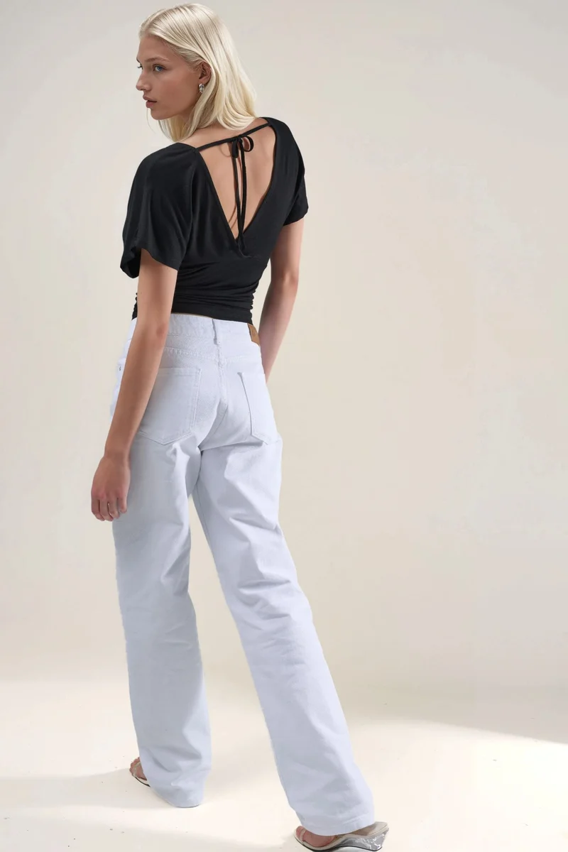 Hiccup Black Ruched V-Neck T-Shirt for Women | Best Price UAE