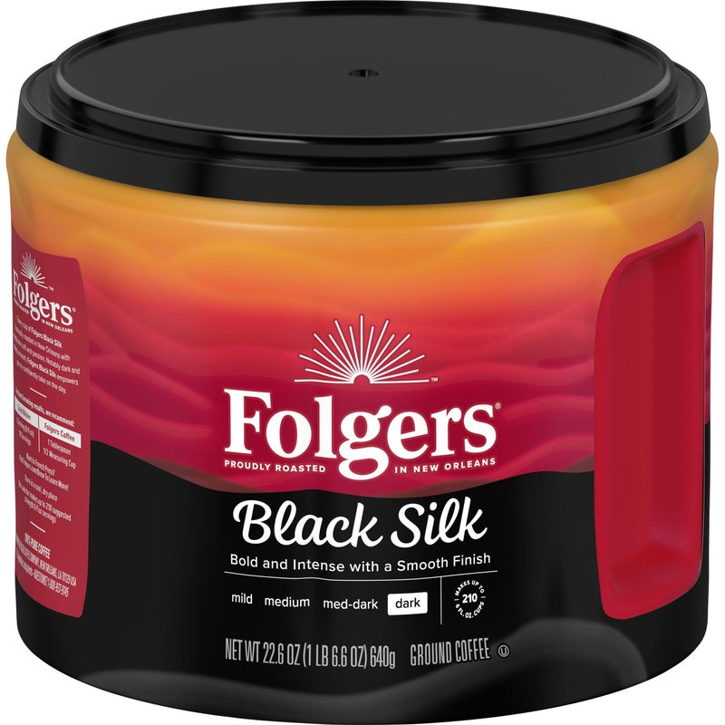 Folgers Black Silk Dark Roast Ground Coffee, 22.6 Ounce Canister - Image 1
