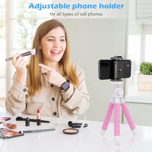UBeesize حامل ثلاثي القوائم محمول من أوبيسي مع جهاز تحكم عن بعد لاسلكي ومشبك، حامل هاتف مرن لتسجيل الفيديو (وردي) - Image 5