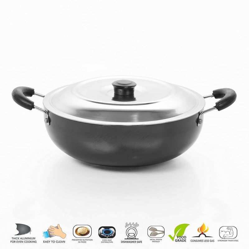 RBGIIT Hard Anodised Induction Kadhai 3 mm Thick 2 Liters Heavy Quality with SS Lid Induction Bottom Cookware Set Hard Anodised 1 Piece_6 - Image 3