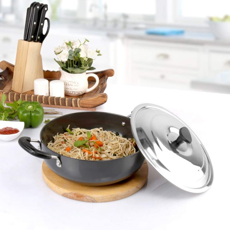 RBGIIT Hard Anodised Induction Kadhai 3 mm Thick 2 Liters Heavy Quality with SS Lid Induction Bottom Cookware Set Hard Anodised 1 Piece_6 - Image 4