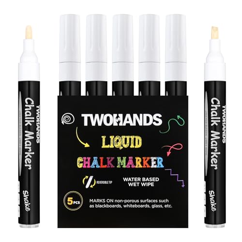 TWOHANDS Liquid Chalk Markers for Blackboard,Chalkboard,Wet erase Markers Erasable,Car Windows,Glass,Bullet & Chisel Point,19530 - Image 1