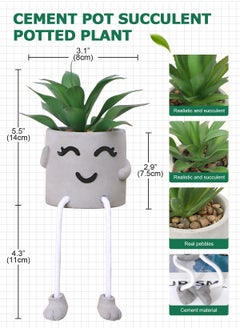 HomarKet Artificial Succulents Set, 2 Pack Mini Fake Plants,Cute Artificial Potted Plant in Cement Pots with Hanging Leg for Home and Office Decor  - Image 3
