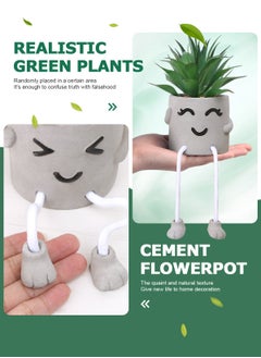 HomarKet Artificial Succulents Set, 2 Pack Mini Fake Plants,Cute Artificial Potted Plant in Cement Pots with Hanging Leg for Home and Office Decor  - Image 2