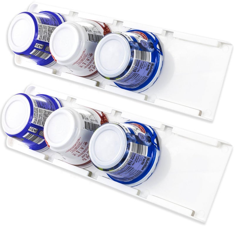 Storage Theory Yogurt Organizer for Fridge â€“ Under Shelf Fridge Organizer for 4 Wide-Mouth Yogurt Cups â€“ Peel and Stick Yogurt Storage Caddy for Greek Yogurt & Vegan Cups â€“ 2 Pack, White - Image 1