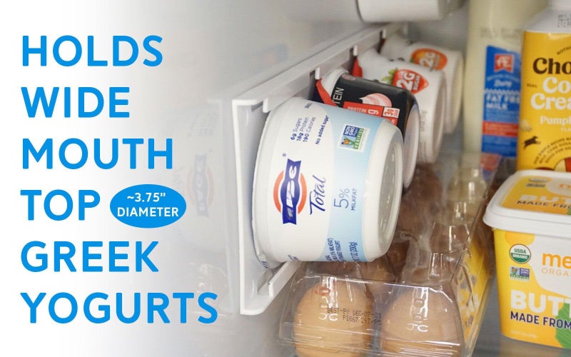 Storage Theory Yogurt Organizer for Fridge â€“ Under Shelf Fridge Organizer for 4 Wide-Mouth Yogurt Cups â€“ Peel and Stick Yogurt Storage Caddy for Greek Yogurt & Vegan Cups â€“ 2 Pack, White - Image 2