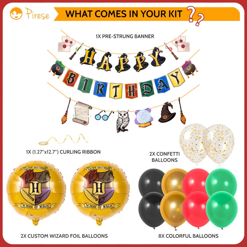 Pirese Wizard Birthday Decorations, Magical Happy Birthday Banner with Balloons, Pre-Strung Party Supplies, Gold Confetti Balloons & Unique Pirese Foil Balloon, Magical Decor for Kids & Adults - Image 2