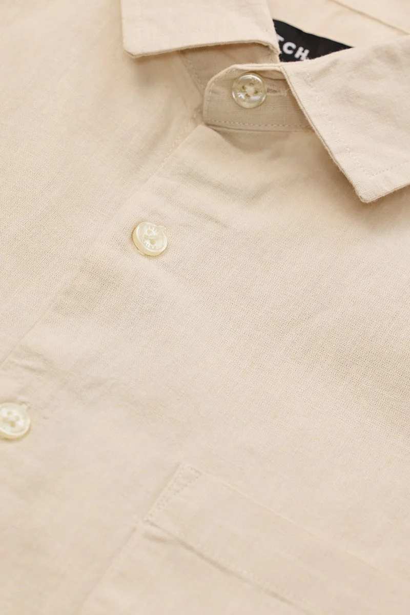 سنيتش Beige Solid Long Sleeve Slim Fit Shirt