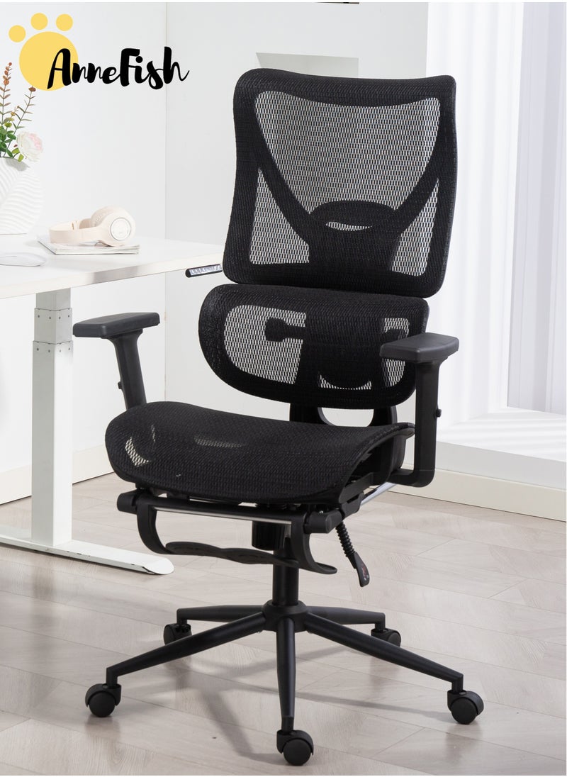 AnneFish - Ergonomic Mesh Office Chair With Footrest Desk Computer Chair With Adjustable Back Support Dynamic Lumbar Support And Wide Seat High Back Gaming Home Swivel Task Desk Chairs - Image 1