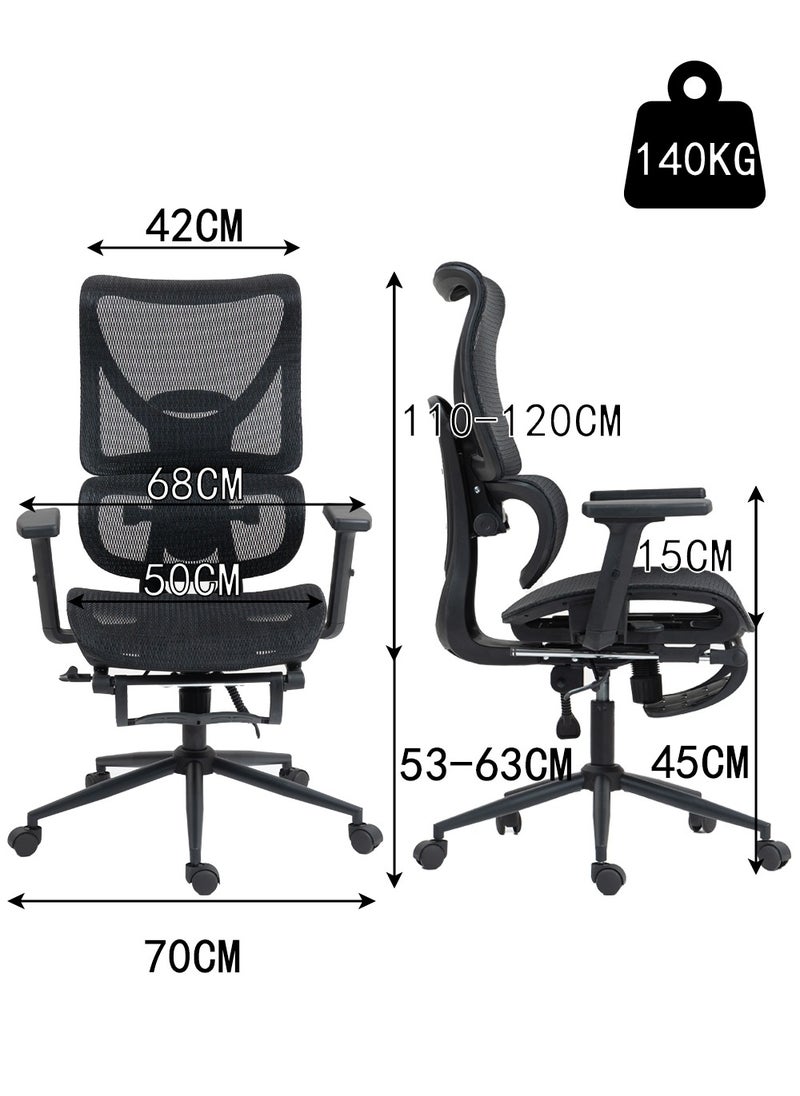 AnneFish - Ergonomic Mesh Office Chair With Footrest Desk Computer Chair With Adjustable Back Support Dynamic Lumbar Support And Wide Seat High Back Gaming Home Swivel Task Desk Chairs - Image 1
