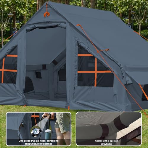 DanCoom Inflatable Camping Tent with Pump, 4 Person Glamping Tents Sun Shelter, Easy Setup Waterproof Outdoor Oxford Tents, Self-Supporting Structure Inflatable House Tent - Image 3
