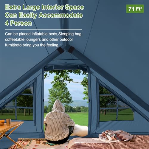 DanCoom Inflatable Camping Tent with Pump, 4 Person Glamping Tents Sun Shelter, Easy Setup Waterproof Outdoor Oxford Tents, Self-Supporting Structure Inflatable House Tent - Image 4