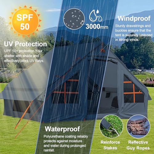DanCoom Inflatable Camping Tent with Pump, 4 Person Glamping Tents Sun Shelter, Easy Setup Waterproof Outdoor Oxford Tents, Self-Supporting Structure Inflatable House Tent - Image 2