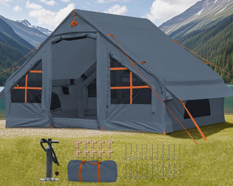 DanCoom Inflatable Camping Tent with Pump, 4 Person Glamping Tents Sun Shelter, Easy Setup Waterproof Outdoor Oxford Tents, Self-Supporting Structure Inflatable House Tent - Image 1