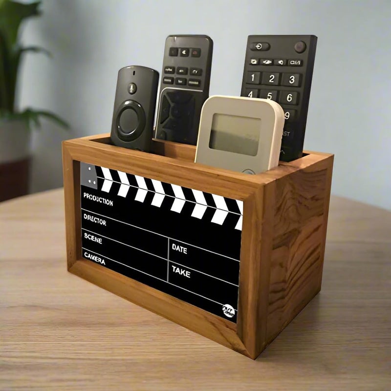 Nutcase Wooden Remote Stand | Teak Wood Remote Holder For Living Room, Bedroom, Tv And Ac | Stationary Organizer | Ideal For Home & Office - Filmy Design - 6x4 Inches (MADE-IN-INDIA), Black - Image 2