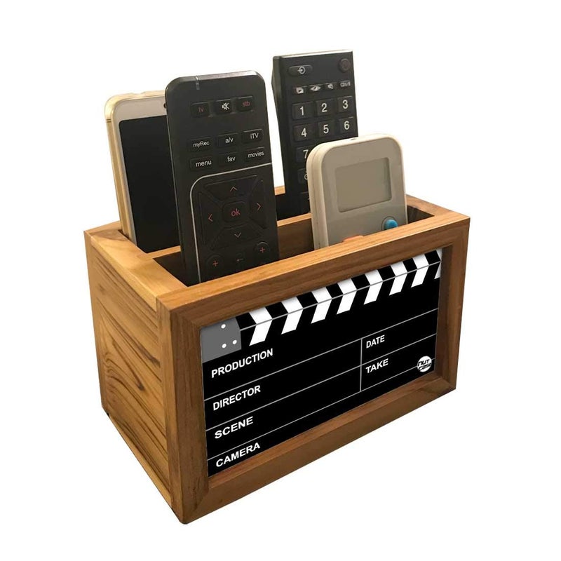 Nutcase Wooden Remote Stand | Teak Wood Remote Holder For Living Room, Bedroom, Tv And Ac | Stationary Organizer | Ideal For Home & Office - Filmy Design - 6x4 Inches (MADE-IN-INDIA), Black - Image 1