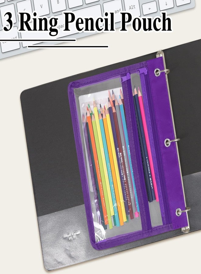 YoeeJob Pencil Pouch for 3 Ring Binder with 1.5 inch Expandable Large Capacity, Double Pockets Zipper Pencil Case, Pencil Binder Pouch for School Office Home,Purple - Image 4
