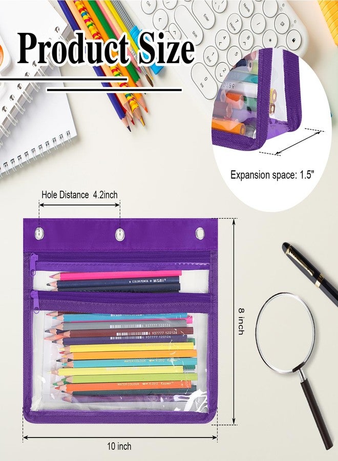 YoeeJob Pencil Pouch for 3 Ring Binder with 1.5 inch Expandable Large Capacity, Double Pockets Zipper Pencil Case, Pencil Binder Pouch for School Office Home,Purple - Image 2