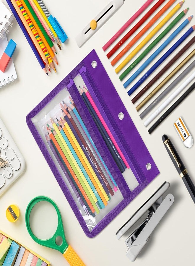 YoeeJob Pencil Pouch for 3 Ring Binder with 1.5 inch Expandable Large Capacity, Double Pockets Zipper Pencil Case, Pencil Binder Pouch for School Office Home,Purple - Image 3