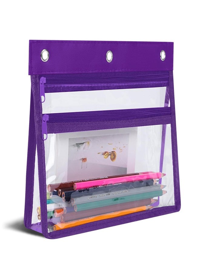YoeeJob Pencil Pouch for 3 Ring Binder with 1.5 inch Expandable Large Capacity, Double Pockets Zipper Pencil Case, Pencil Binder Pouch for School Office Home,Purple - Image 1