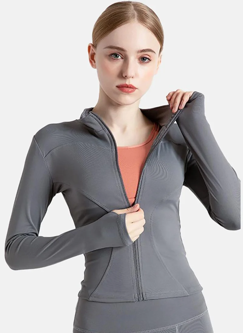 YUNIQEE Grey Solid Slim Fit High Neck Jacket
