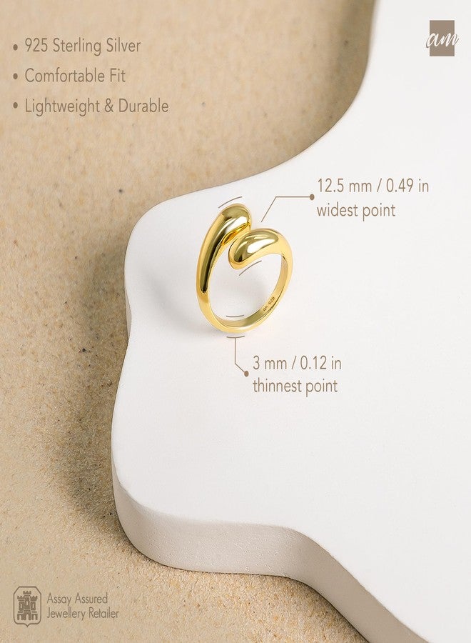 Amberta Women 925 Sterling Silver Teardrop Ring - Silver Statement Ring: Gold Chunky Ring - Size 4.25 - Image 5