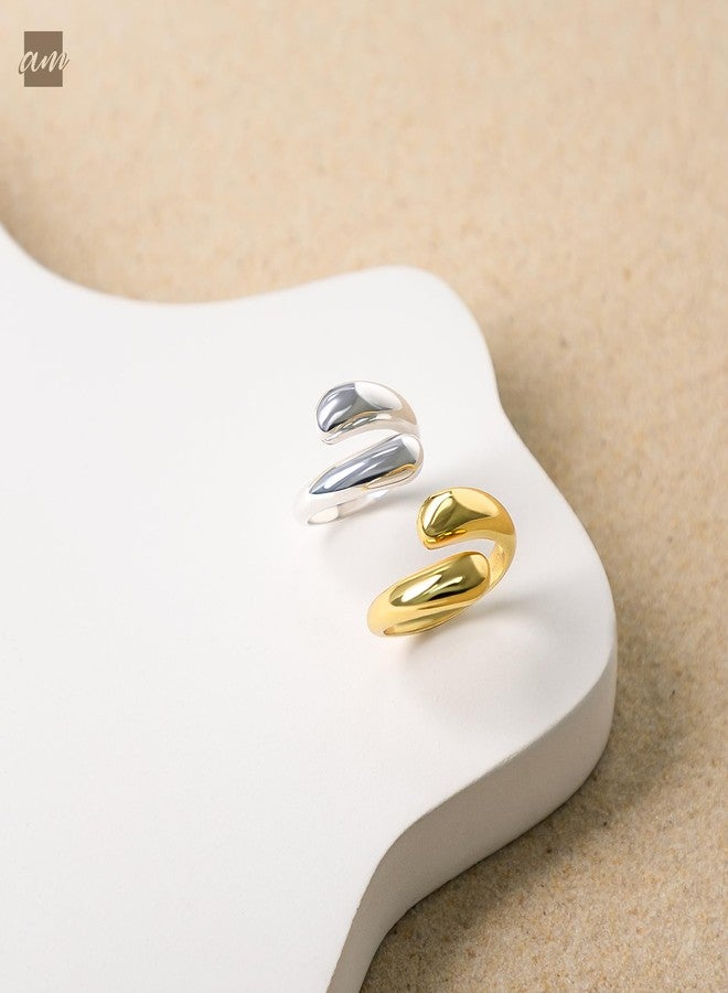 Amberta Women 925 Sterling Silver Teardrop Ring - Silver Statement Ring: Gold Chunky Ring - Size 4.25 - Image 4