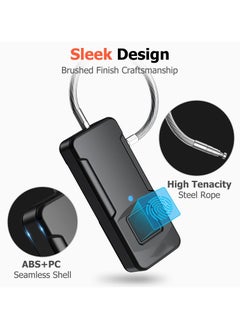 Generic Biometric Fingerprint Cable Lock, Advanced Keyless Waterproof Padlock with Quick Unlock, Ideal for Gym, Doors, Luggage, Suitcases, Backpacks, Office - Supports 10 Fingerprints, Type-C Charging  - Image 3