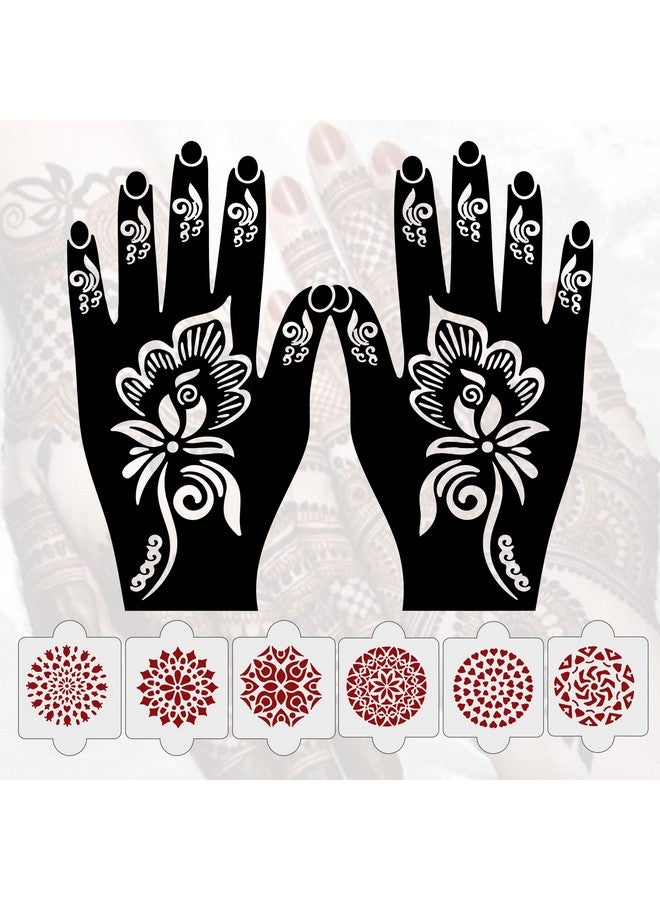 ivana's Pack Of 8 Pcs (2 Pcs Heena Stencil Tatto + 6 Pcs Laser Cut Pvc Reusable Heena Stencils), Heena Mehandi Sticker,Mehandi Stickers For Full Hand For Women, Girls And Kids, Easy To Apply,Ivnh-1056 - Image 1