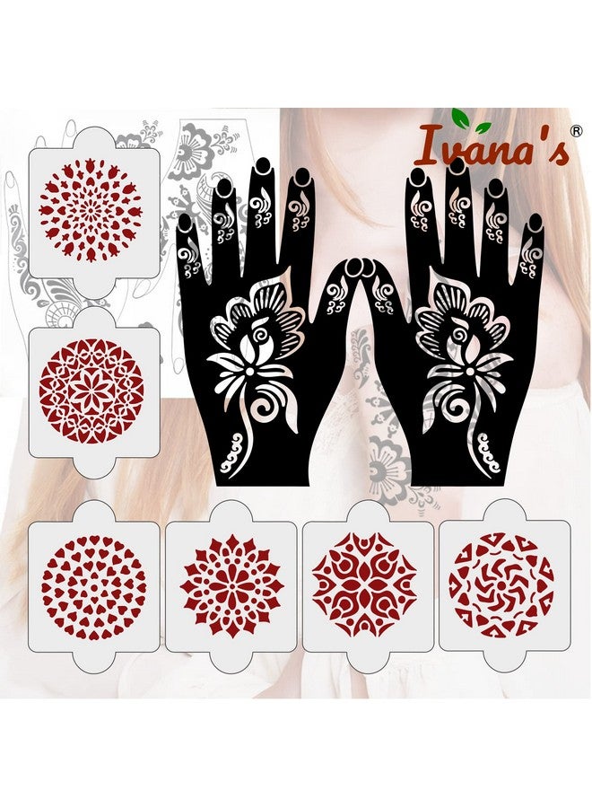 ivana's Pack Of 8 Pcs (2 Pcs Heena Stencil Tatto + 6 Pcs Laser Cut Pvc Reusable Heena Stencils), Heena Mehandi Sticker,Mehandi Stickers For Full Hand For Women, Girls And Kids, Easy To Apply,Ivnh-1056 - Image 4