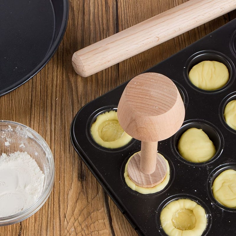 Wooden Double Sided Tart Tamper Pie Crust Pastry Mould Tool For Baking JM02020 - Image 2
