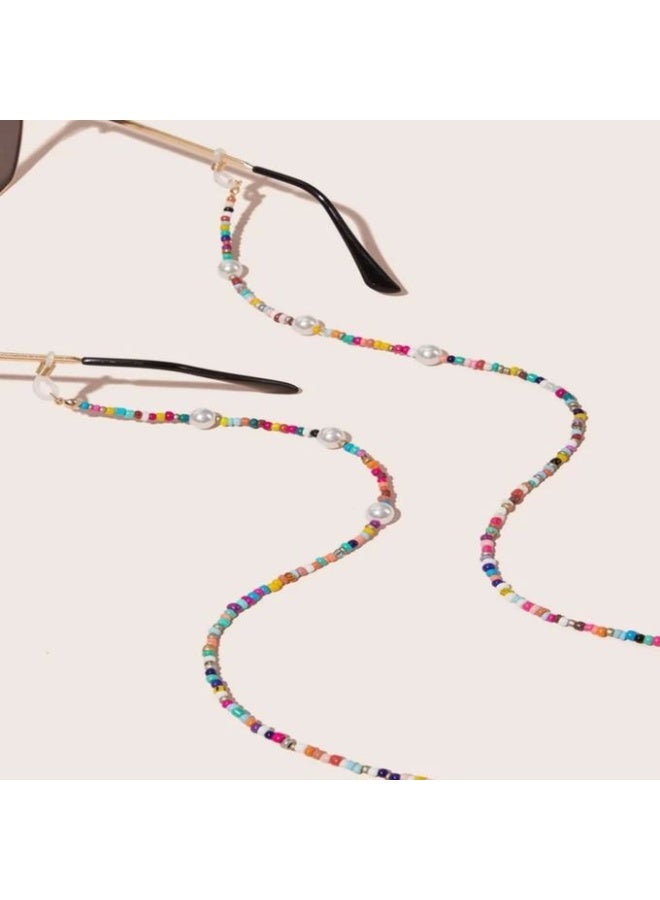 سلسلة نظارات شمسية من الخرز الملون مع لمسات من اللؤلؤ الصناعي، قلادة أنيقة لحمل النظارات، حزام نظارات مزخرف - Image 2