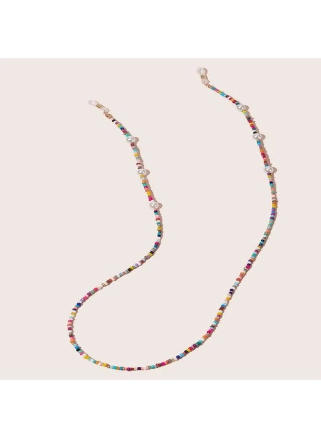 سلسلة نظارات شمسية من الخرز الملون مع لمسات من اللؤلؤ الصناعي، قلادة أنيقة لحمل النظارات، حزام نظارات مزخرف - Image 3