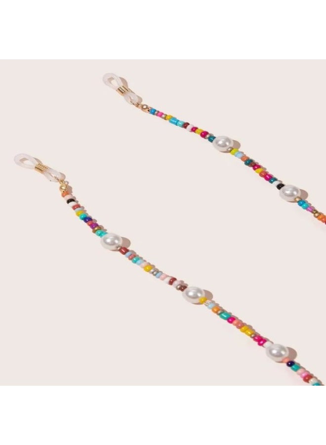 سلسلة نظارات شمسية من الخرز الملون مع لمسات من اللؤلؤ الصناعي، قلادة أنيقة لحمل النظارات، حزام نظارات مزخرف - Image 4