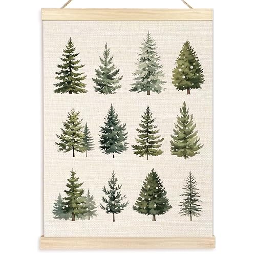 Ecezatik Christmas Tree Wall Decor Farmhouse Christmas Tree Wall Art With Wooden Poster Hanger Christmas Trees Posters Farmhouse Christmas Decor 12x16 Inches - Image 1