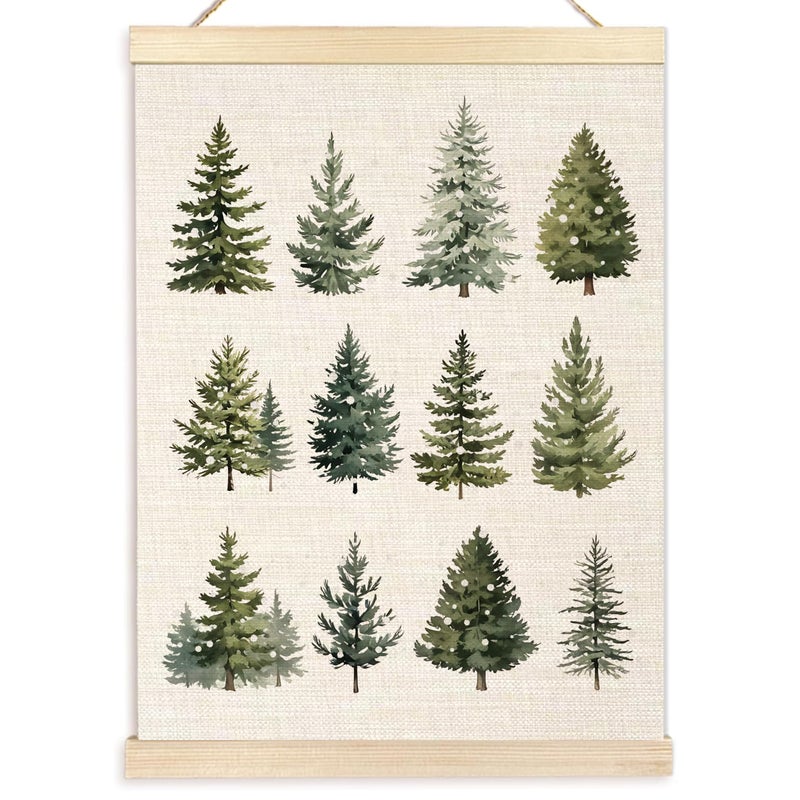Ecezatik Christmas Tree Wall Decor Farmhouse Christmas Tree Wall Art With Wooden Poster Hanger Christmas Trees Posters Farmhouse Christmas Decor 12x16 Inches - Image 2