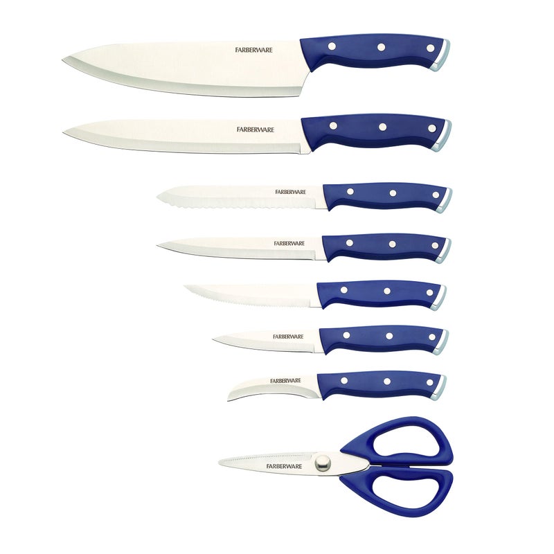Farberware Edgekeeper Triple Riveted Slim Knife Block Set with Built in Sharpener, 14-Piece, Navy - Image 4