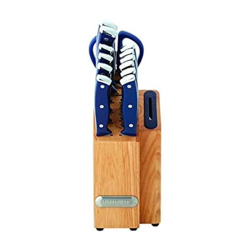 Farberware Edgekeeper Triple Riveted Slim Knife Block Set with Built in Sharpener, 14-Piece, Navy - Image 1