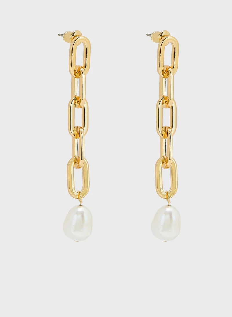 Orelia Chunky Chain Pearl Drop Earrings