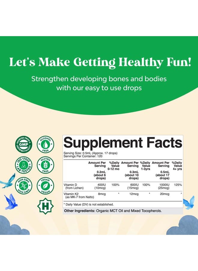 Natures Craft Kids Vitamin D3 K2 Drops - Organic Vitamin D for Kids for Strong Bones & Joints - Infants, Babies & Toddler Immune Support Drops Liquid Supplement - 60 ml Bottle - Image 2