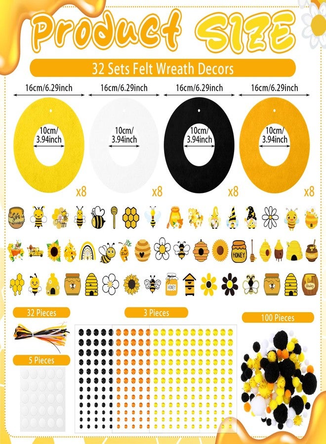 Suilung 32 Sets Bee Wreath Crafts Kits for Adults Felt Bee Activity DIY Spring Wreath Kits Hanging Ornaments with Sunflower Honey Flower Gnome Hive Stickers Crafts for Spring Party Favor Activity - Image 3